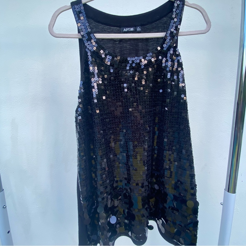 Y2K Black Sequin Tank Top Size XL